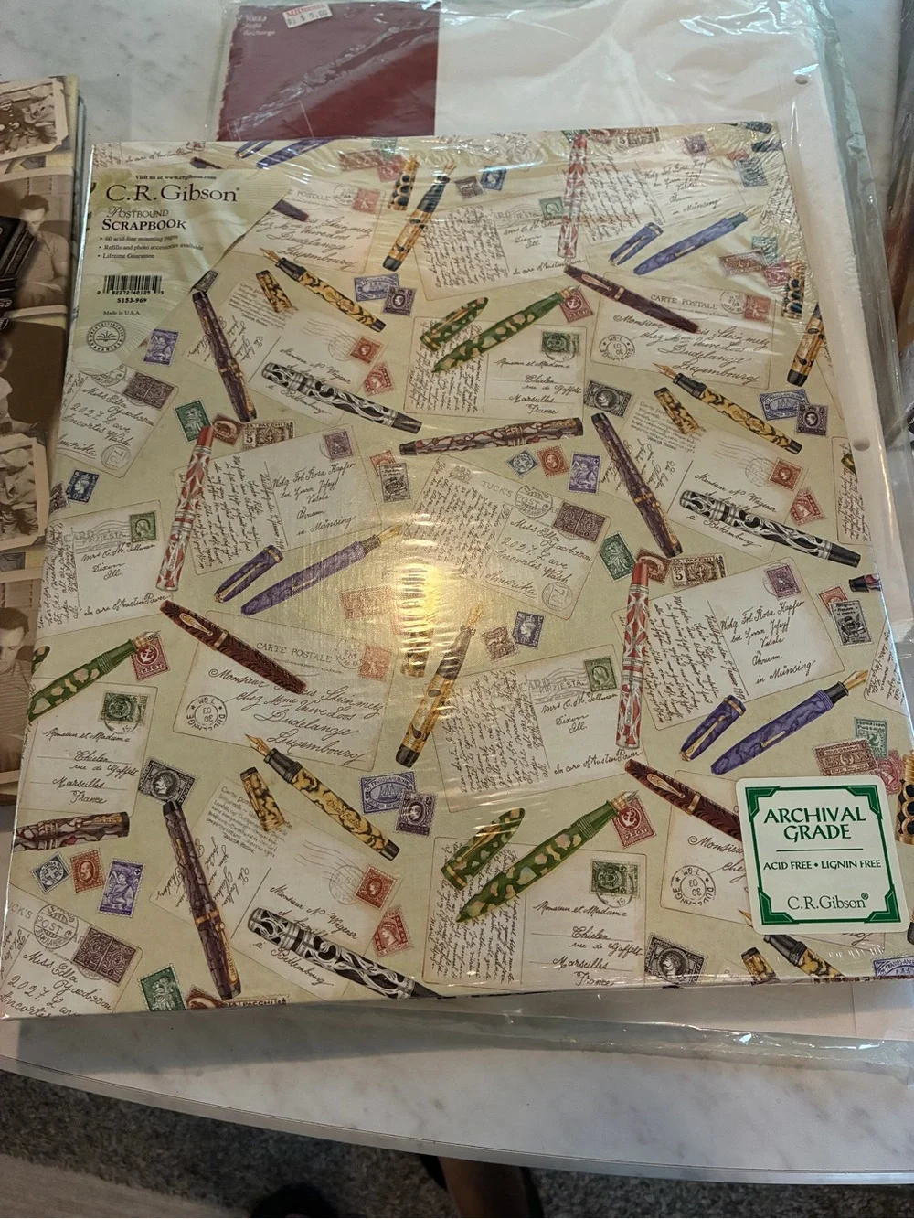 Gibson Vintage Pen & Postcard Scrapbook Album - Cream, Purple, Green, Gold
